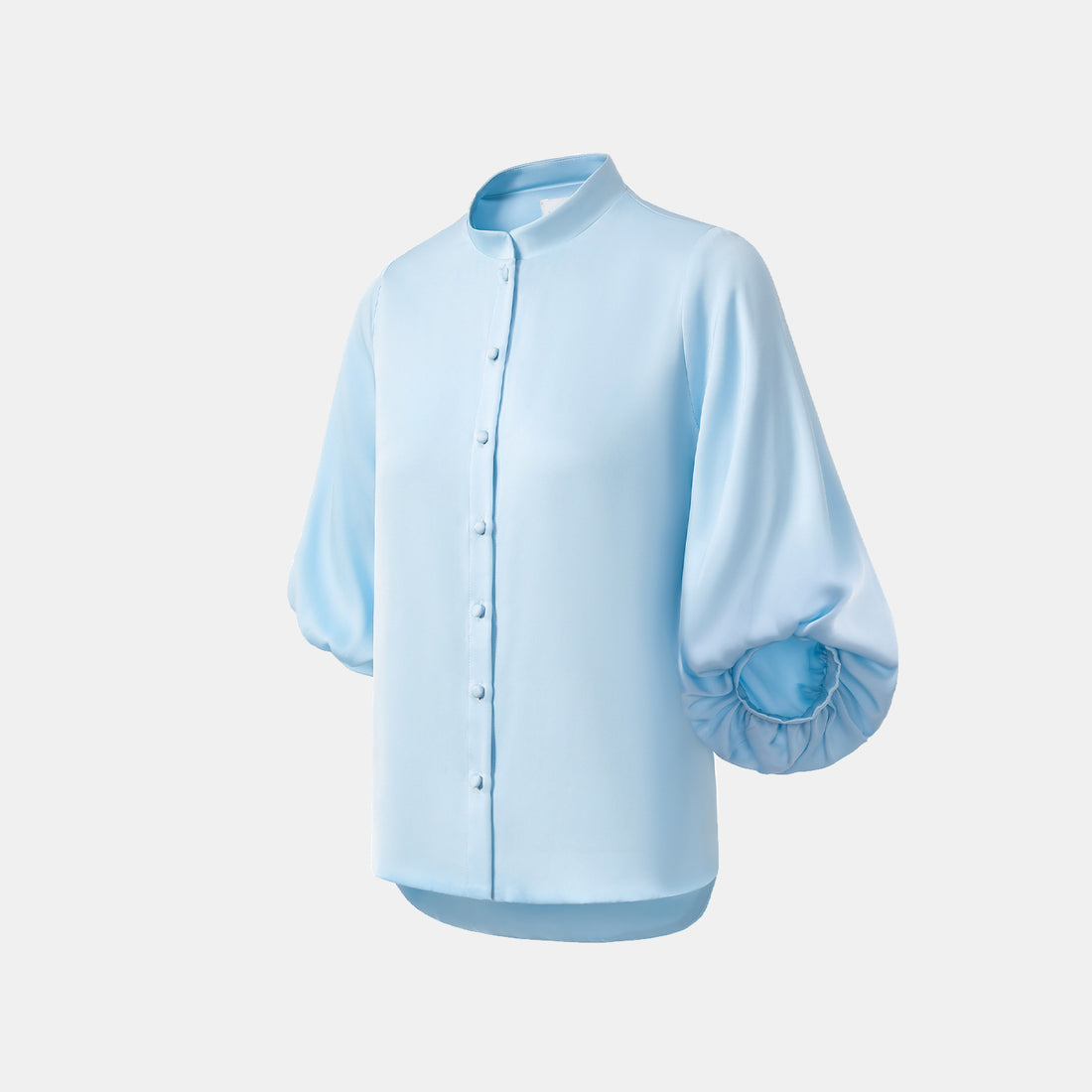 "Autumn" 100% Silk Chiffon Chinese Style 3/4 Sleeve Shirt - Sky Blue