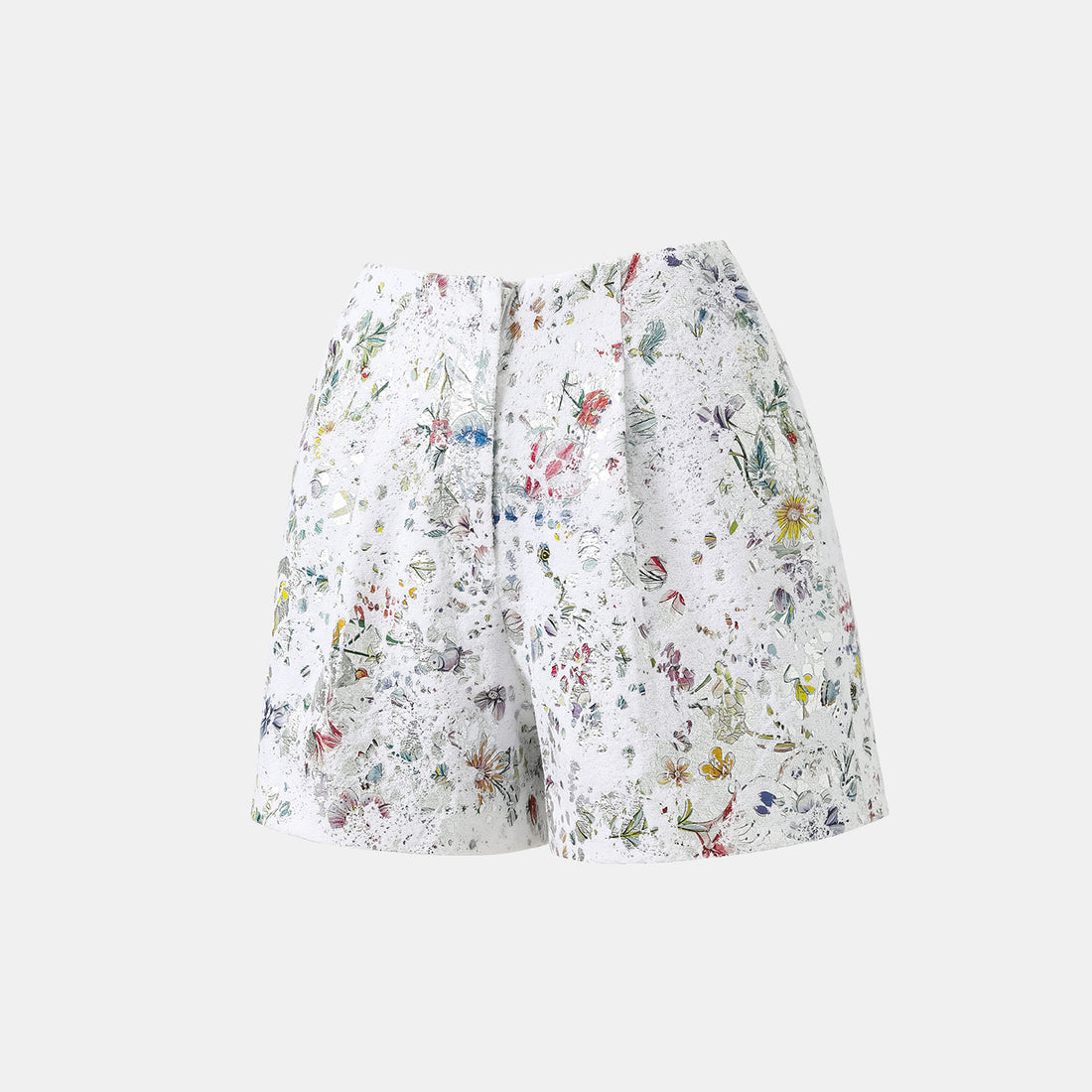 "Imperial Garden Teatime" Italian silver foil applique craft texture fabric shorts - Butterfly Dream