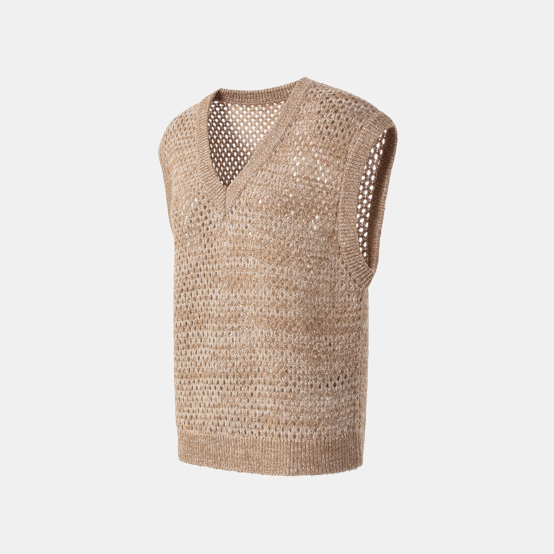 "Chelsea Citywalk." 100% Cashmere 亮片蕾絲編織工藝針織背心—Cinnamon Latte