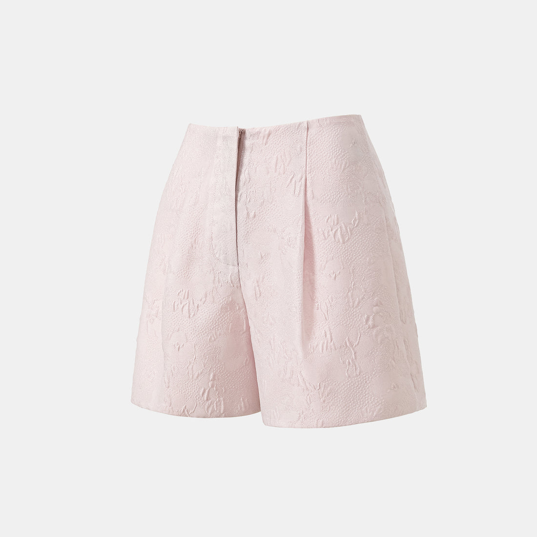 "Tea Banquet" Silver Jacquard Shorts - Pink Hibiscus