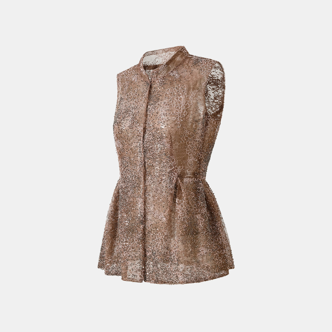 "Imperial Gala" Luxe Beaded Light Chinese Cut Top—Rosewood Gleam