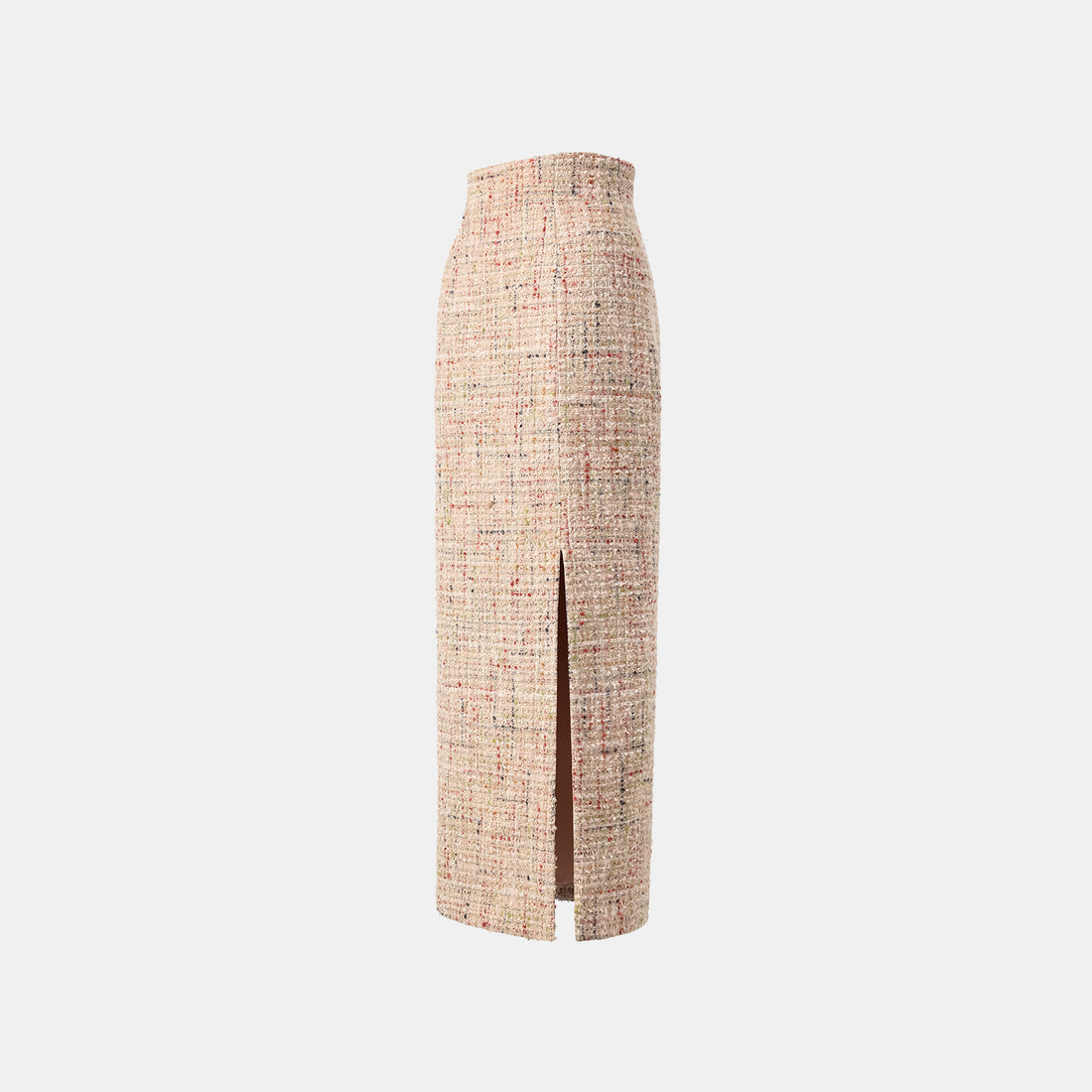 “Chelsea teatime.” Tweed pencil skirt—Berry latte