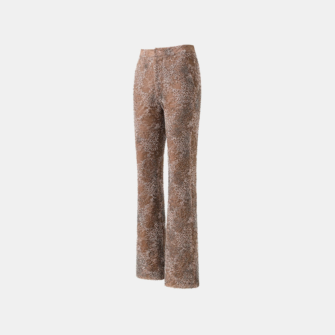 "Imperial Gala" Luxe Beaded Flared Pants—Rosewood Gleam