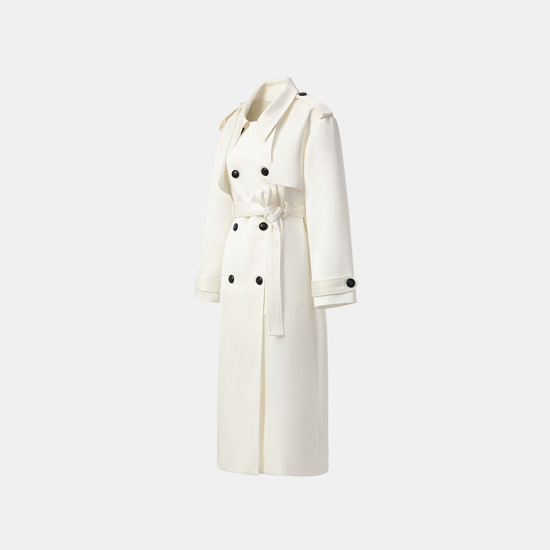 "London Everyday" Acetate Satin Long Trench Coat - White