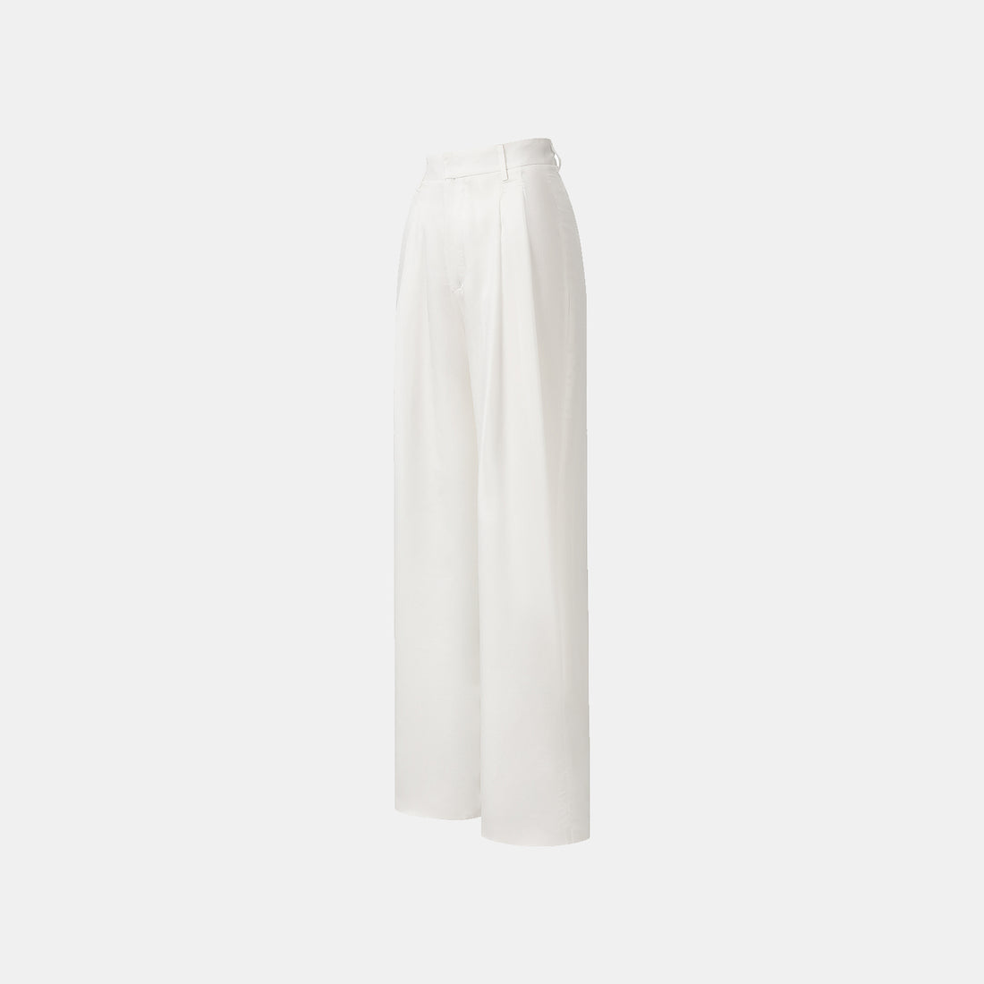 "Intellectual Moment" Tencel Satin Chiffon 3D Tailored Trousers - Simple White