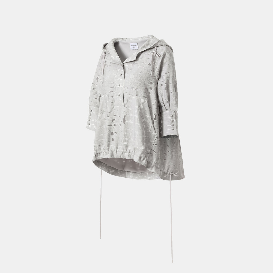 "Spring Outing" Jacquard Hooded Drawstring Top - Silver Lake