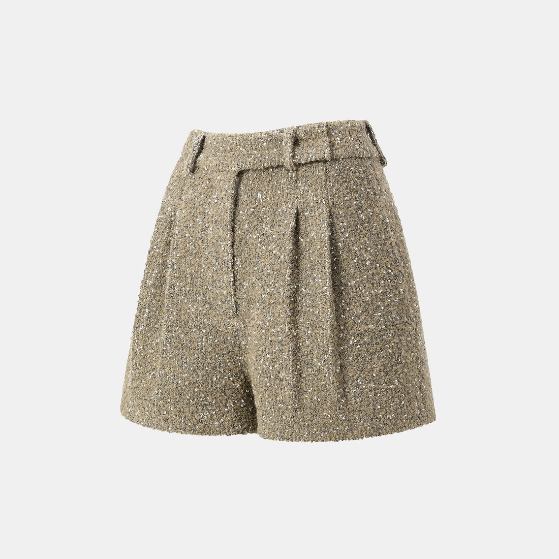 "Chelsea Citywalk." Italian Textured Tweed Shorts—Amber Moss