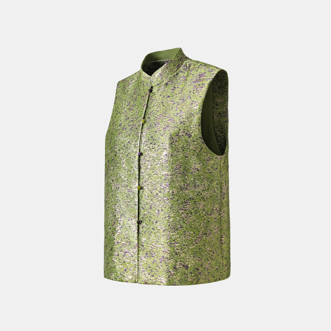 "Imperial Garden Teatime" Italian 3D jacquard light Chinese style vest - Pearl dotted green ink