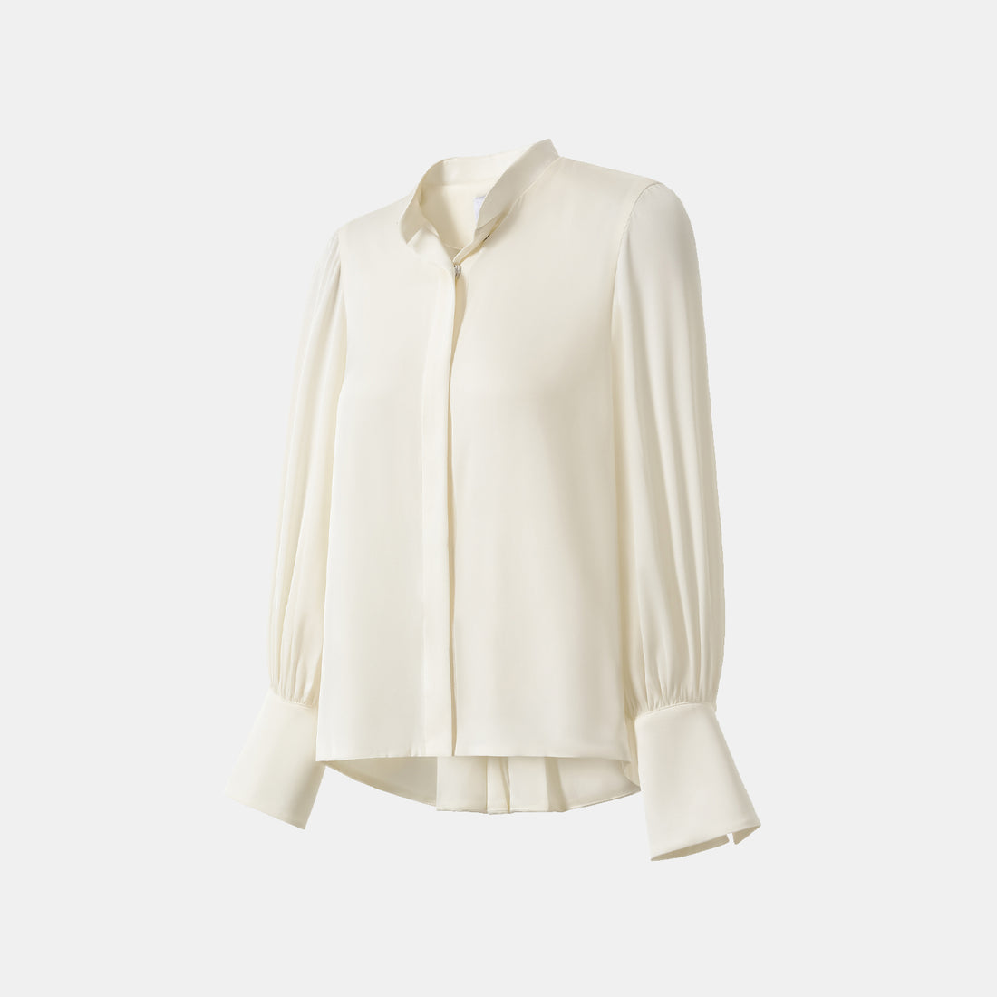 "Lazily in the Spring" 100% mulberry silk chiffon three-dimensional tailoring Chinese style blouse - Morning White