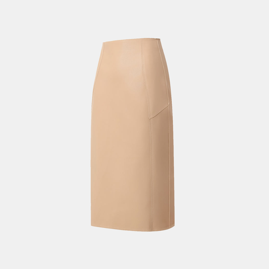 "Easy-go Chic" Vegan Leather Cut Pencil Skirt - Nude