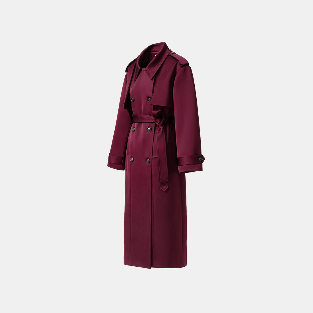"London Everyday" Acetate Satin Long Trench Coat - Purple