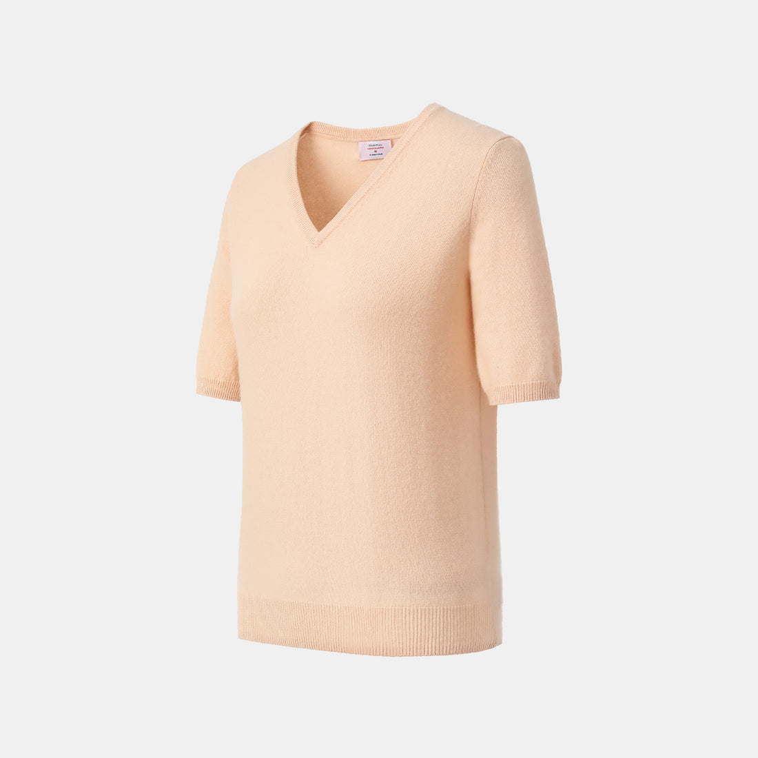 “Cash-In Collection 财“ 100% Baby Cashmere 3/4 Sleeve V-Neck Top (Yarn by Loro Piana) — Nude
