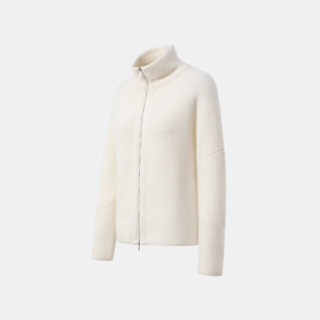 "Winter Diary" 100% Cashmere High Neck Panelled Jacket—Milk