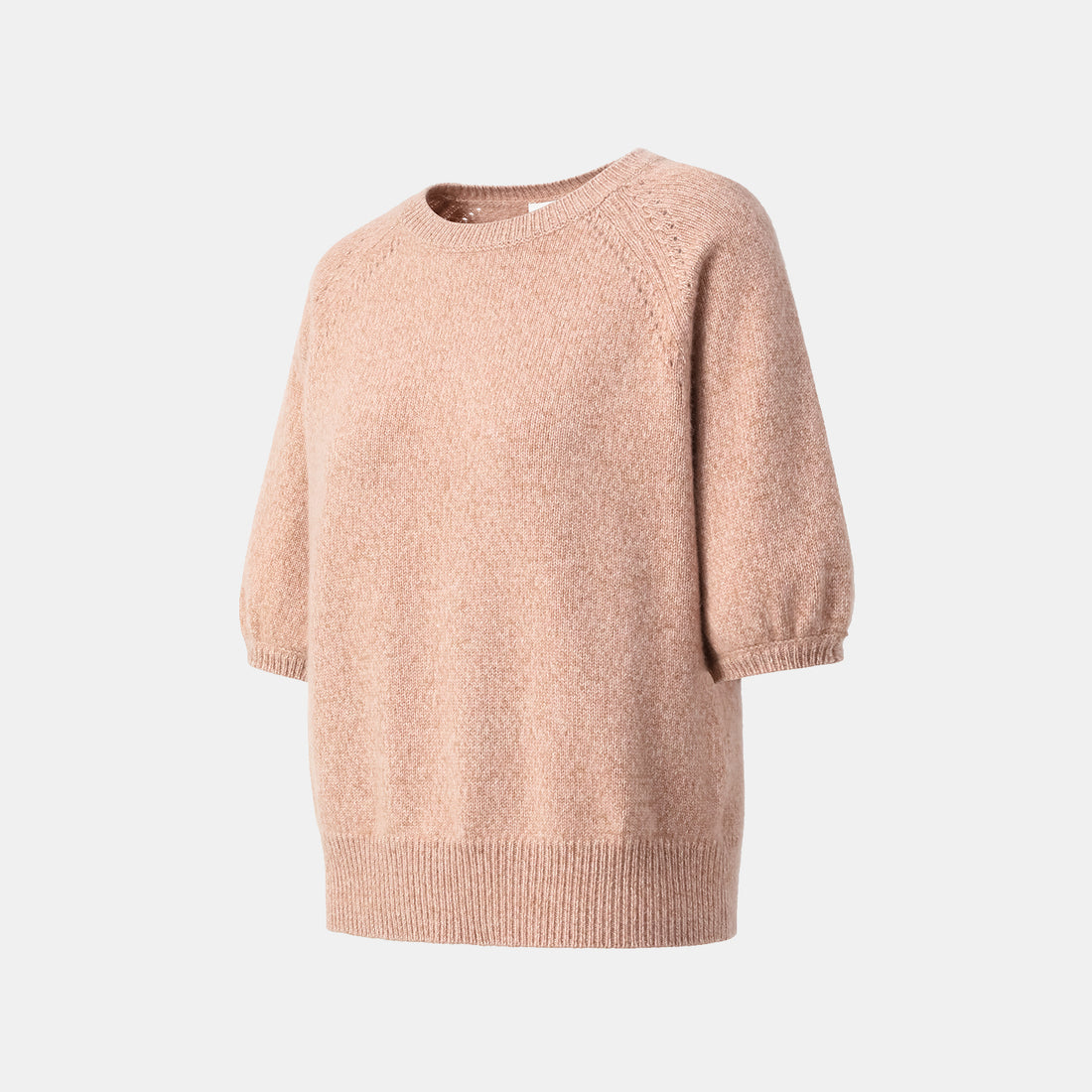 "Winter Diary" 100% Cashmere Thick Knit Half Sleeve Top—Toasted Pink