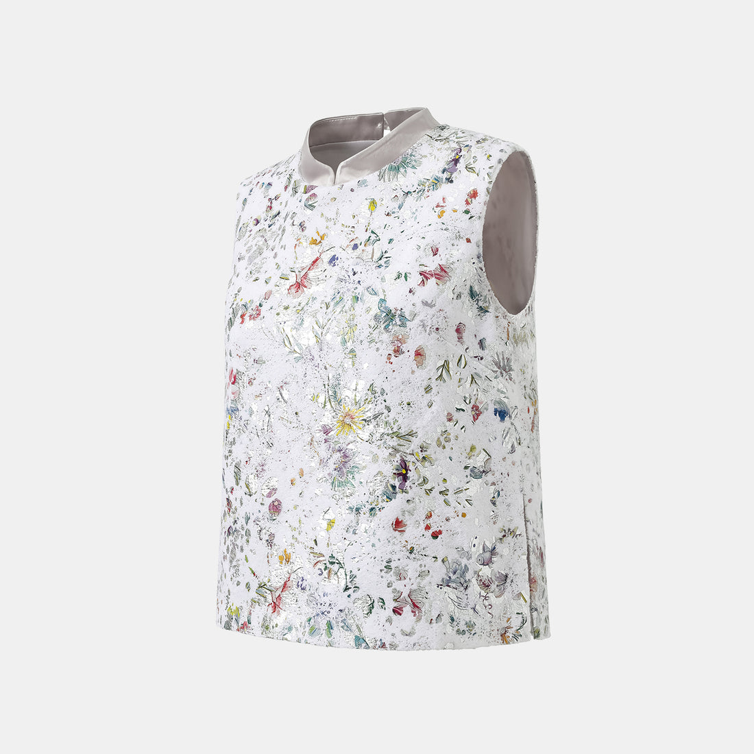 "Imperial Garden Teatime" Italian silver foil applique craft texture fabric light Chinese style vest - Butterfly Shadow Dream
