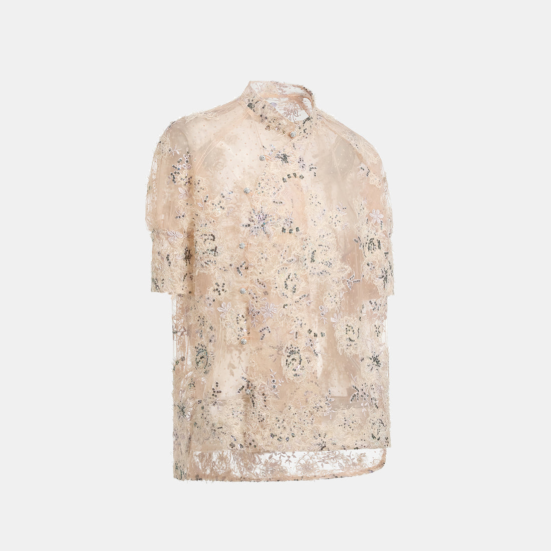 "Imperial Gala." Luxurious lace and beaded Chinese style short-sleeved blouse