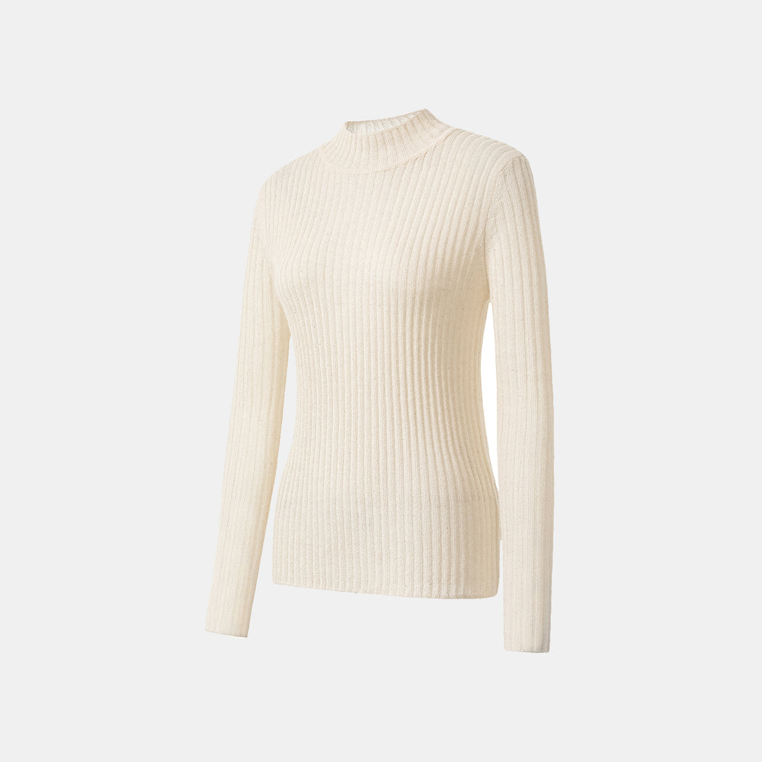 "Spring Diary." Silk Alpaca Wool Knitted Midi Neck Top—Cream
