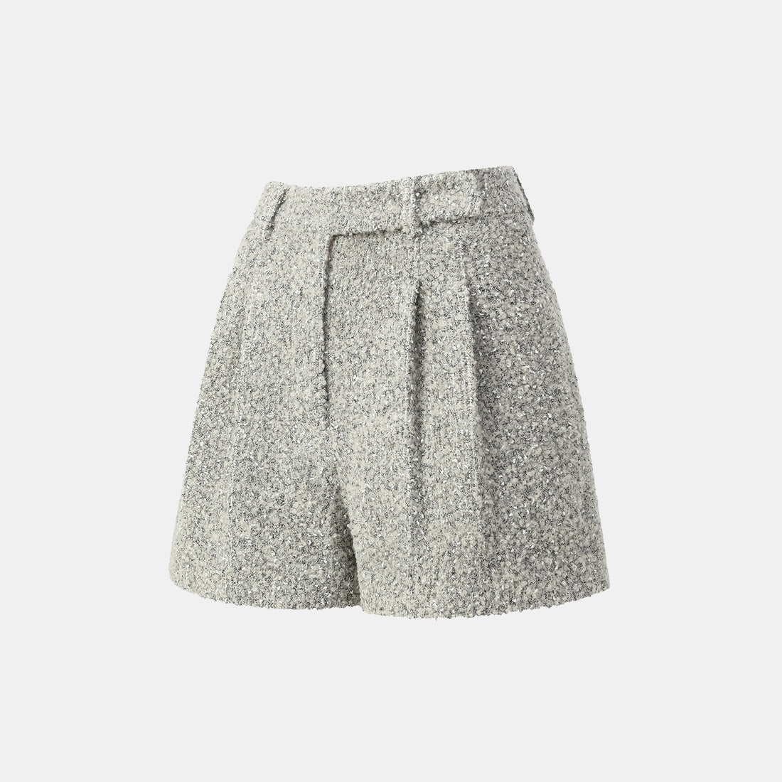 "Chelsea Citywalk." Italian Textured Tweed Shorts—Silver Ash