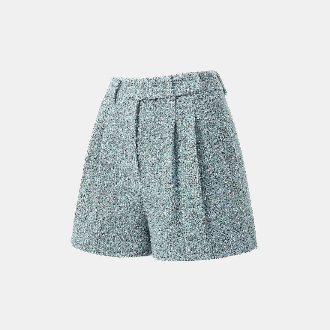 "Chelsea Citywalk." Italian Textured Tweed Shorts—Glacier Dream