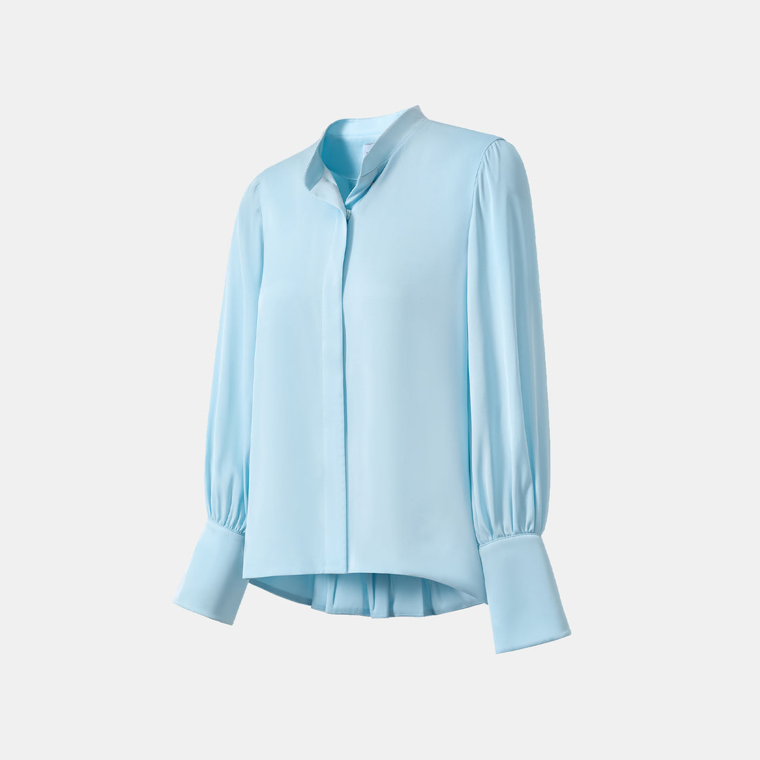 "Lazily in the Spring" 100% mulberry silk chiffon three-dimensional tailoring Chinese style blouse - sky blue