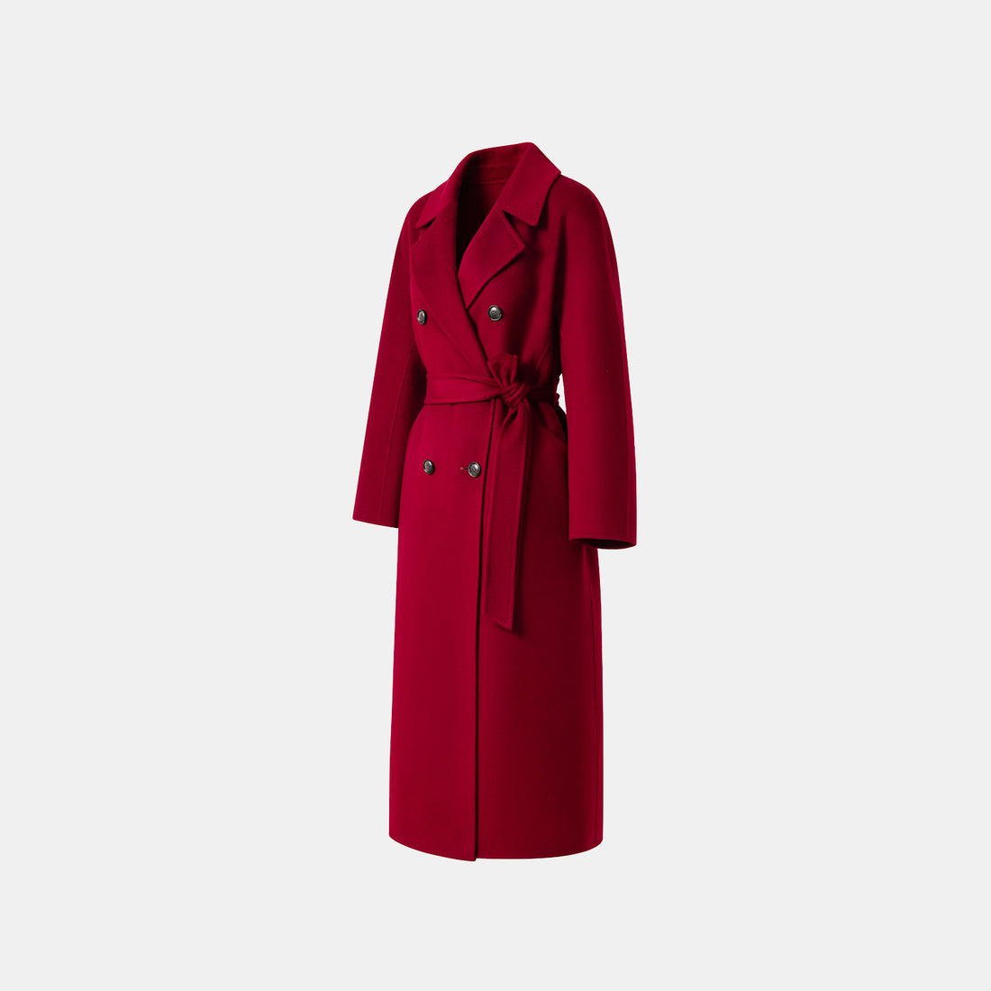 "Winter Diary" 100% Cashmere Double-faced Long Pile Double-breasted Long Coat - Dark Red