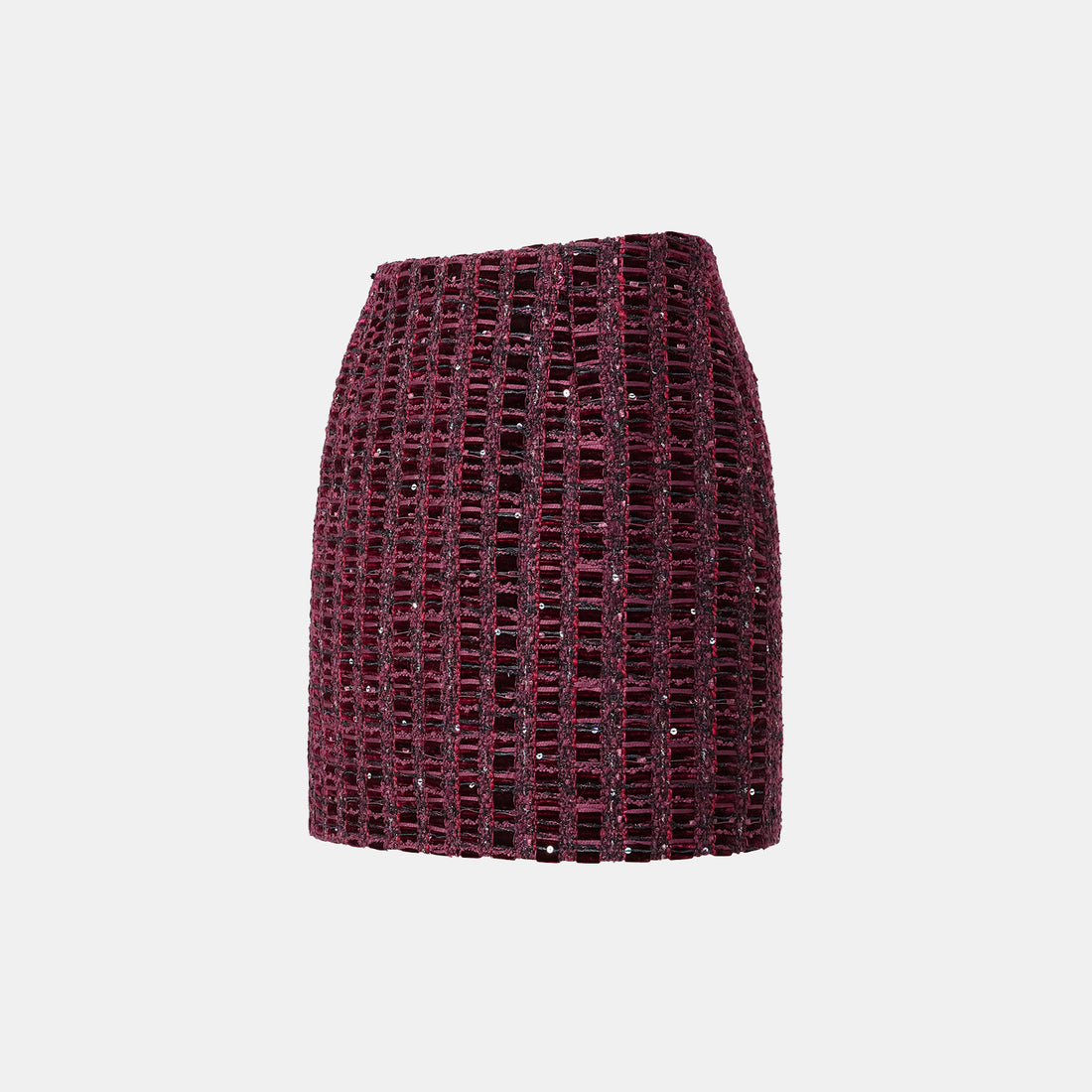 “Brunch at Ritz.” Tweed Skirt—Velvet Purple