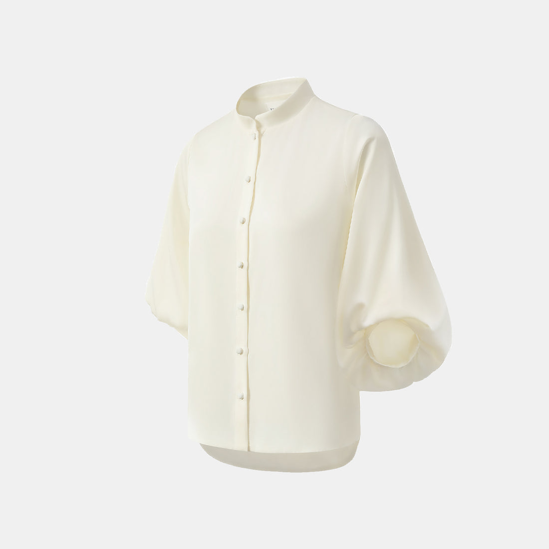"Autumn" 100% mulberry silk chiffon Chinese style three-quarter sleeve shirt - Morning White