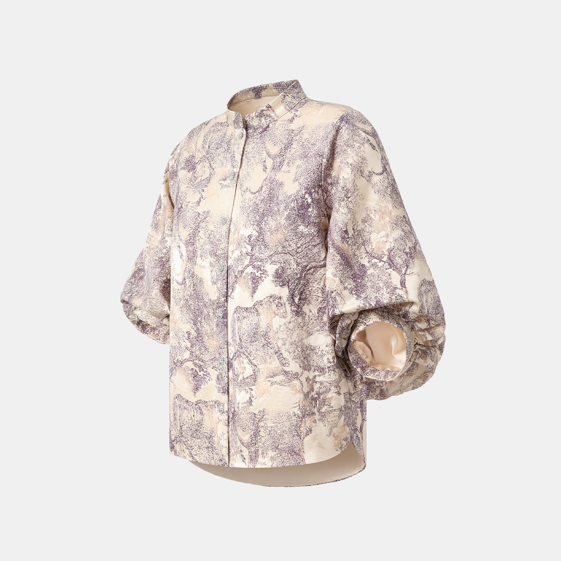 "Imperial Garden Teatime" fil coupé silk wool shirt - purple