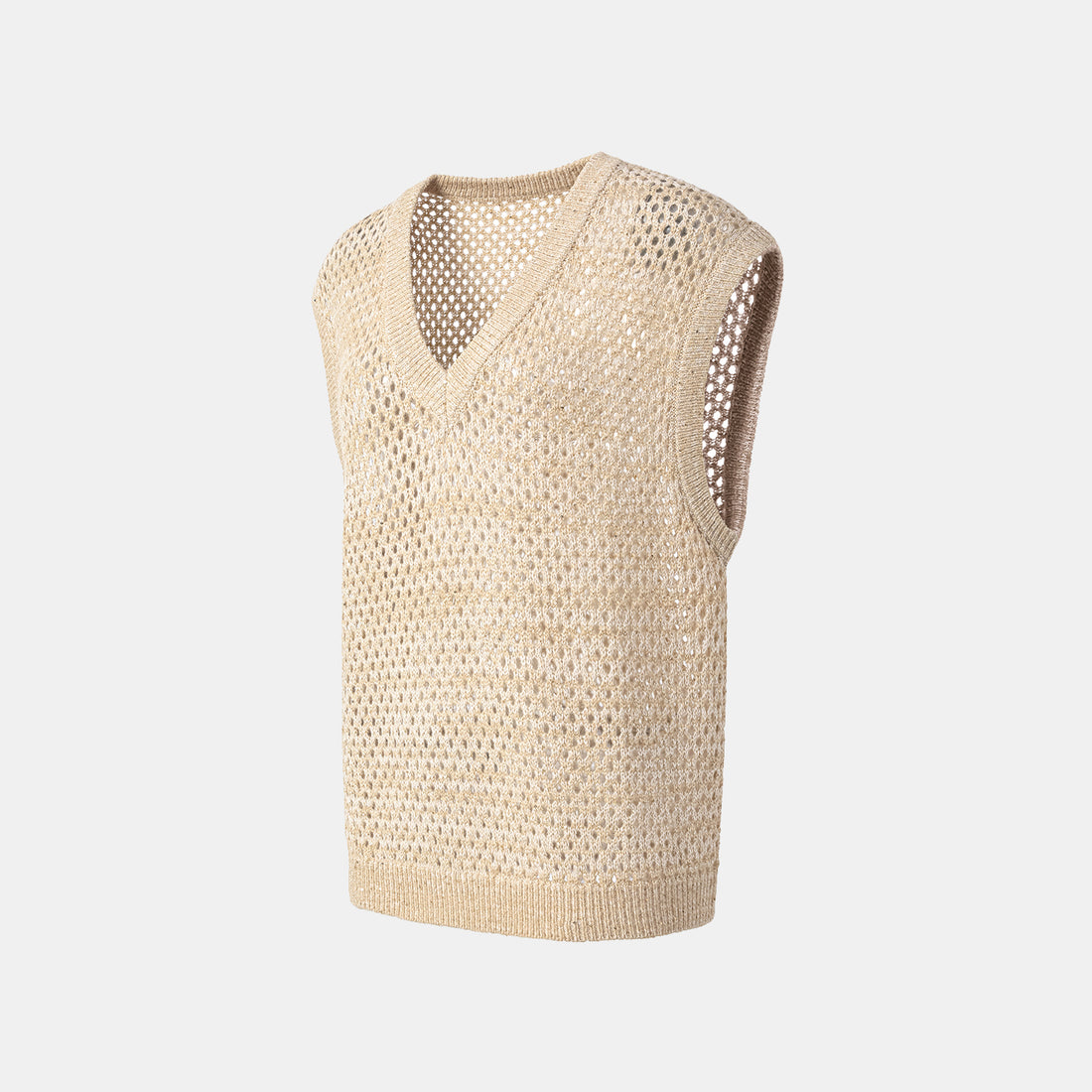 "Chelsea Citywalk." 100% Cashmere Sequined Lace Braided Knit Vest - Honey Latte