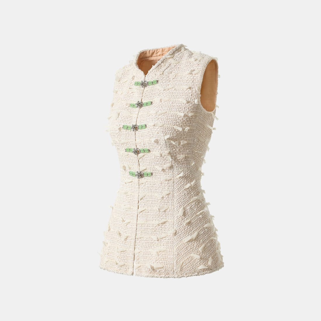 "Spring" Light Tweed Three-Dimensional Cut Light Chinese Style Vest Top - Tea White Listening to the Wind