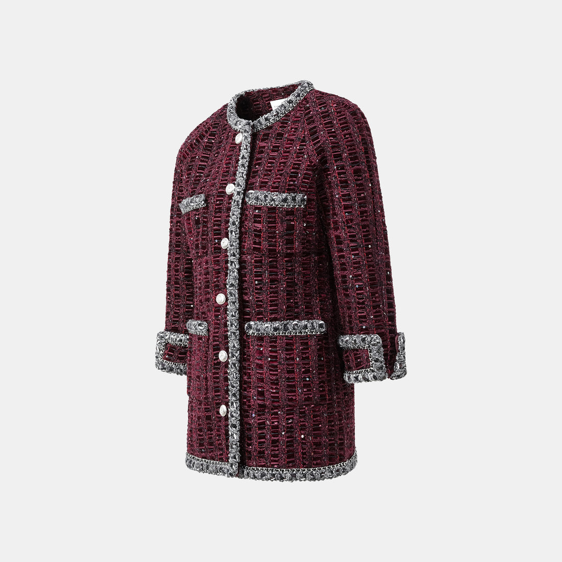 "Brunch at Ritz." Mid-length Tweed Jacket - Velvet Purple