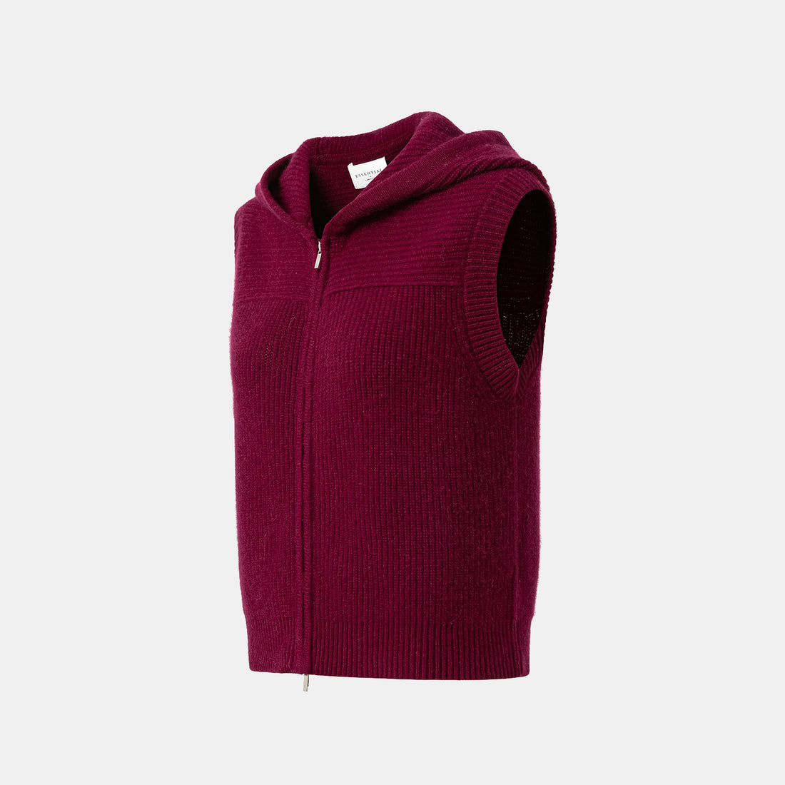 “Winter Diary” 100% Cashmere Hooded Zip-Up Vest—Raspberry Jam