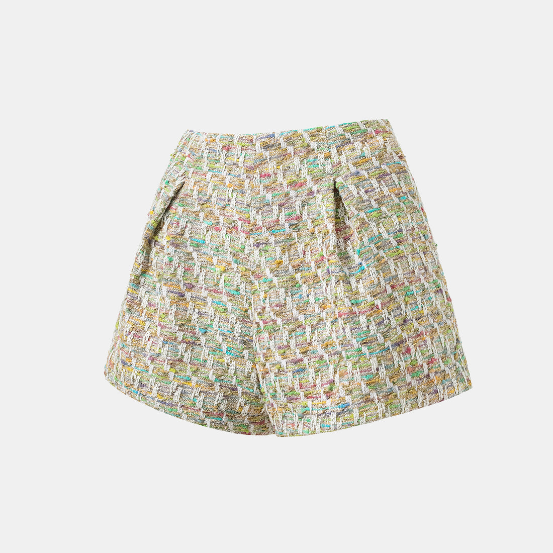 "Weekend at Monaco" Spanish gold-work lightweight tweed shorts—Emerald Waltz