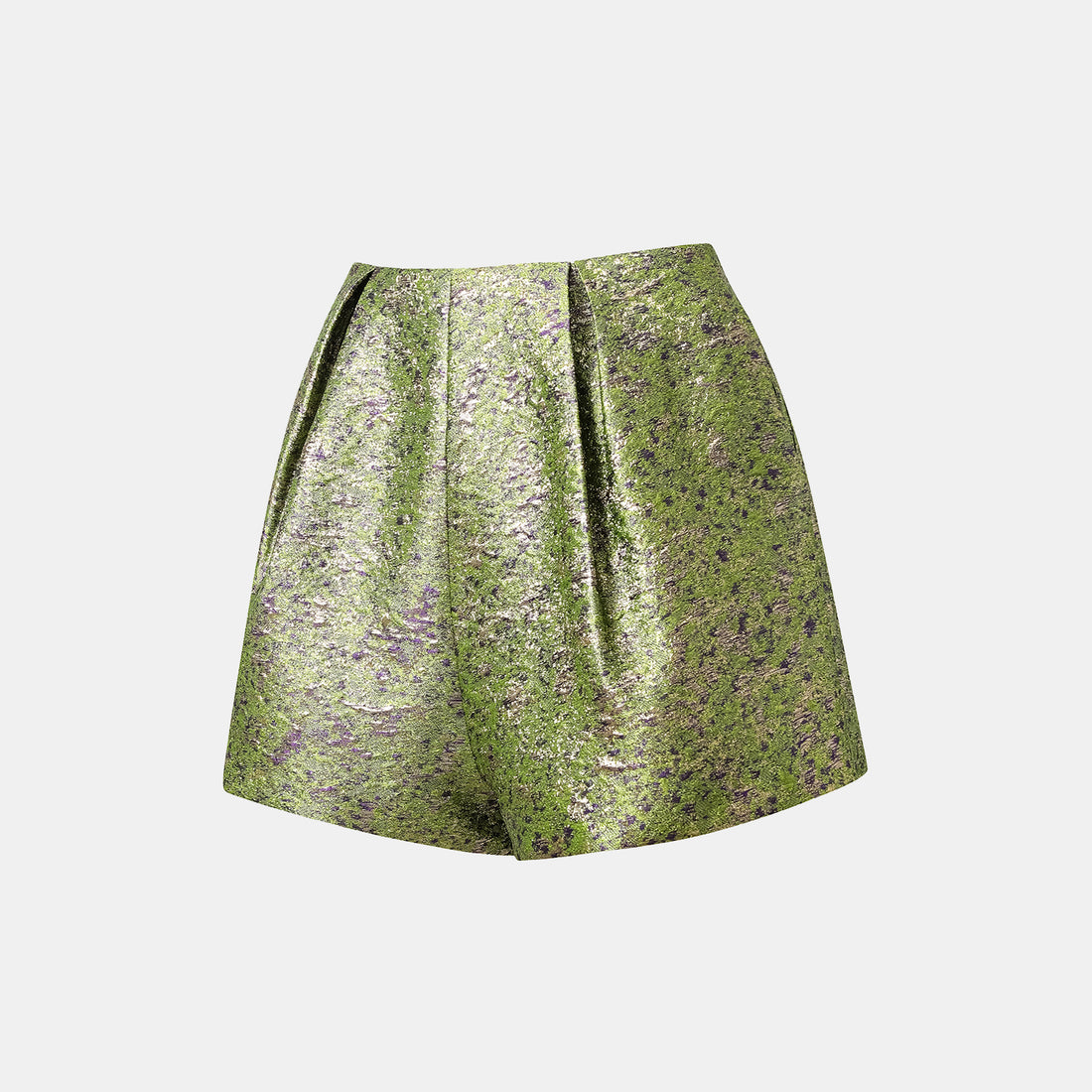 "Imperial Garden Teatime" Italian 3D Jacquard Shorts - Pearl Dotted Jade Ink