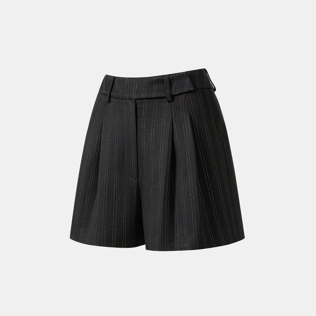 "Speak Sleek." Italian gold weaving straight suit shorts—Indigo
