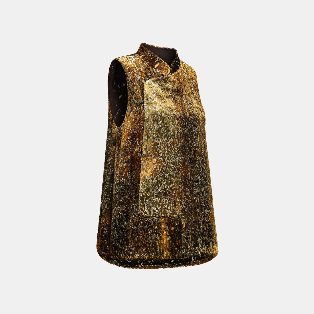 "Imperial Garden Teatime" Silk Velvet Chinese Style Vest - Late Autumn Amber
