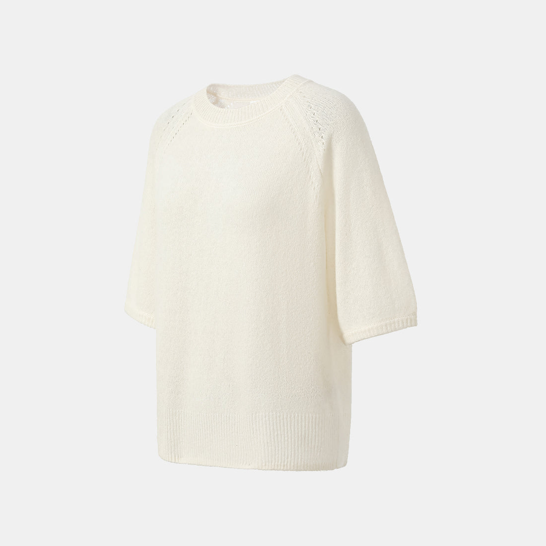"Autumn Diary" Silk Cashmere Half Sleeve Top—Milk