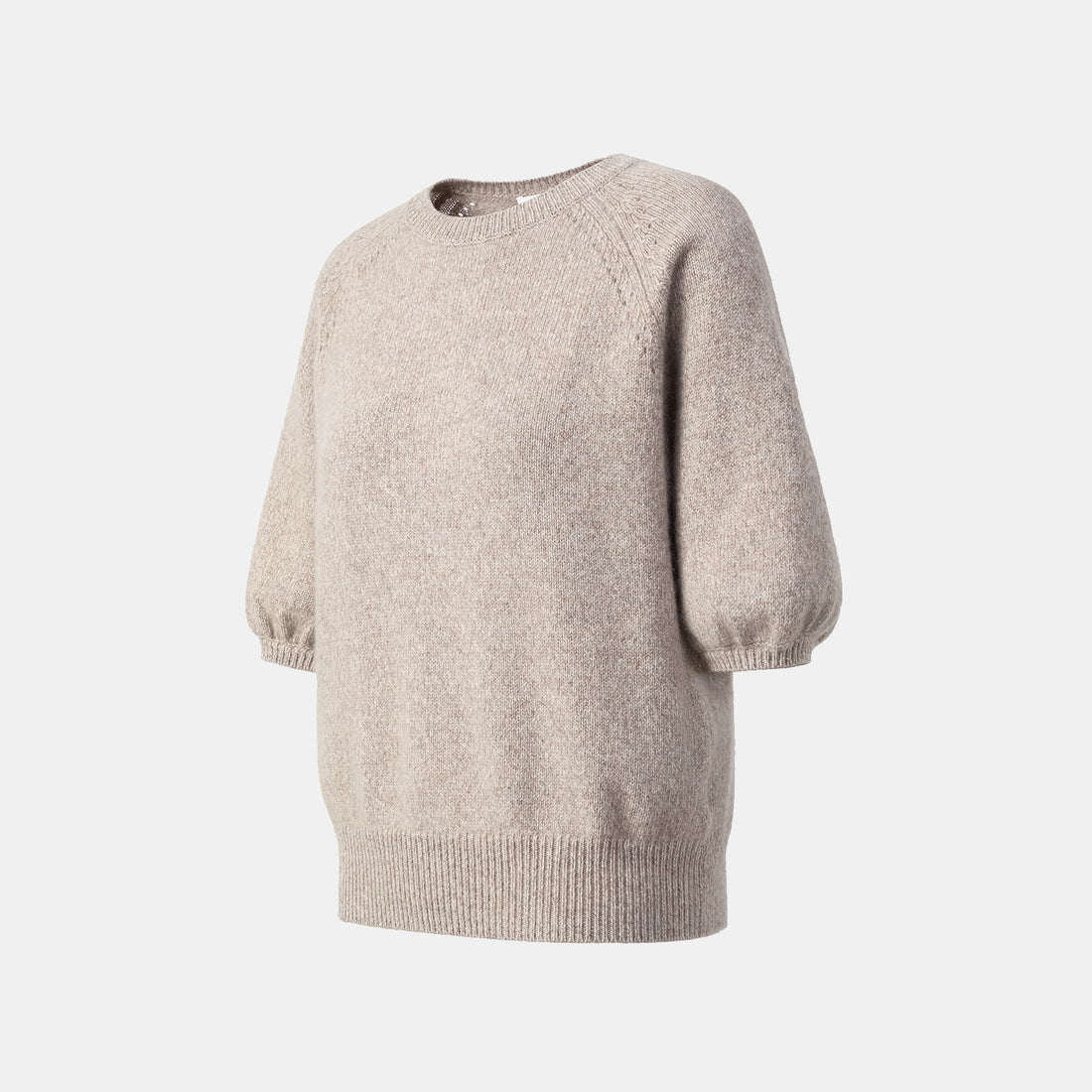 "Winter Diary" 100% Cashmere Thick Knit Half Sleeve Top - Taupe Swirl