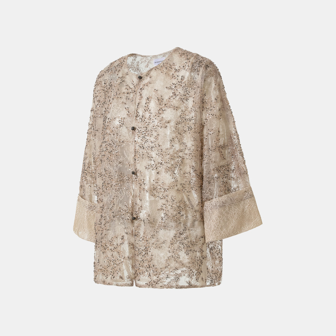 "Tea Banquet" Luxury Beaded Lace Light Chinese Style Cape Jacket - Gold