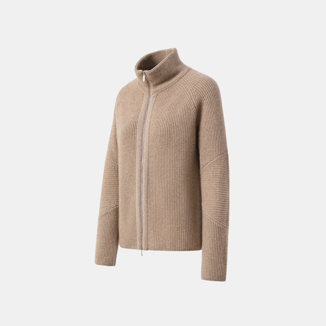 "Winter Diary" 100% Cashmere High Neck Panelled Jacket—Earl Grey
