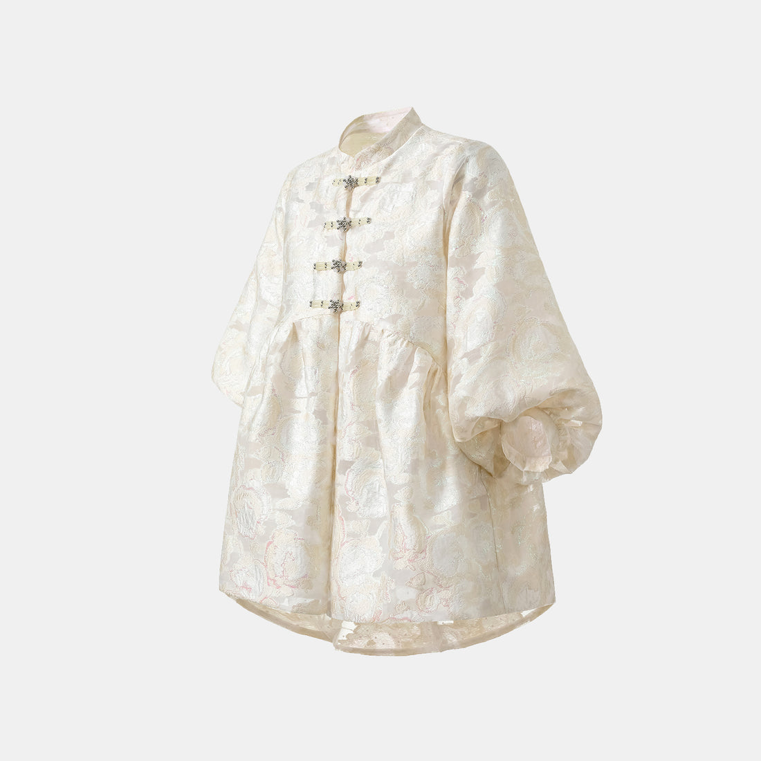 "Tea Banquet" Burning Flower Jacquard Light Chinese Style Jacket - Moon Reflecting the Lotus Pond