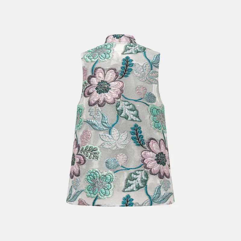 "Imperial Garden Teatime" Italian jacquard Chinese style vest - Summer of Flowers