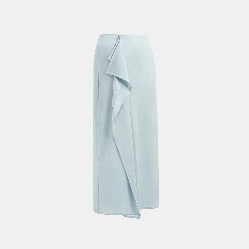 'Easy Go Chic' Acetate Knit Special Cut Pencil Skirt - Light Blue
