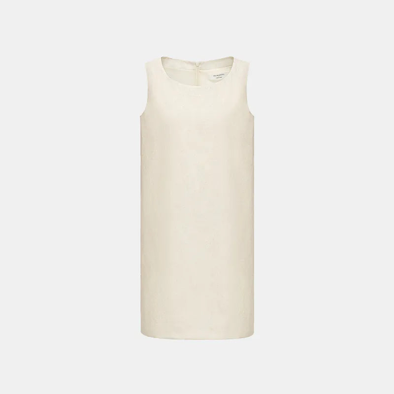 "Quiet and Easy" Jacquard Loose Dress - Vanilla White