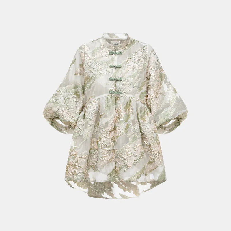 "Chun Shang Ya Ji" Italian jacquard fabric light Chinese style jacket - mint green