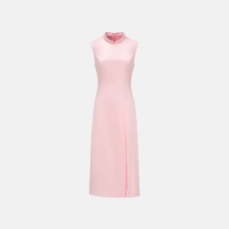 "Tea Banquet" 100% Silk New Chinese Cheongsam Dress - Cherry Blossom Pink