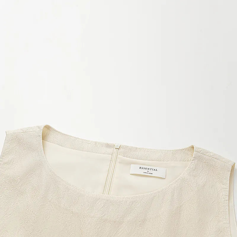 "Quiet and Easy" Jacquard Loose Dress - Vanilla White