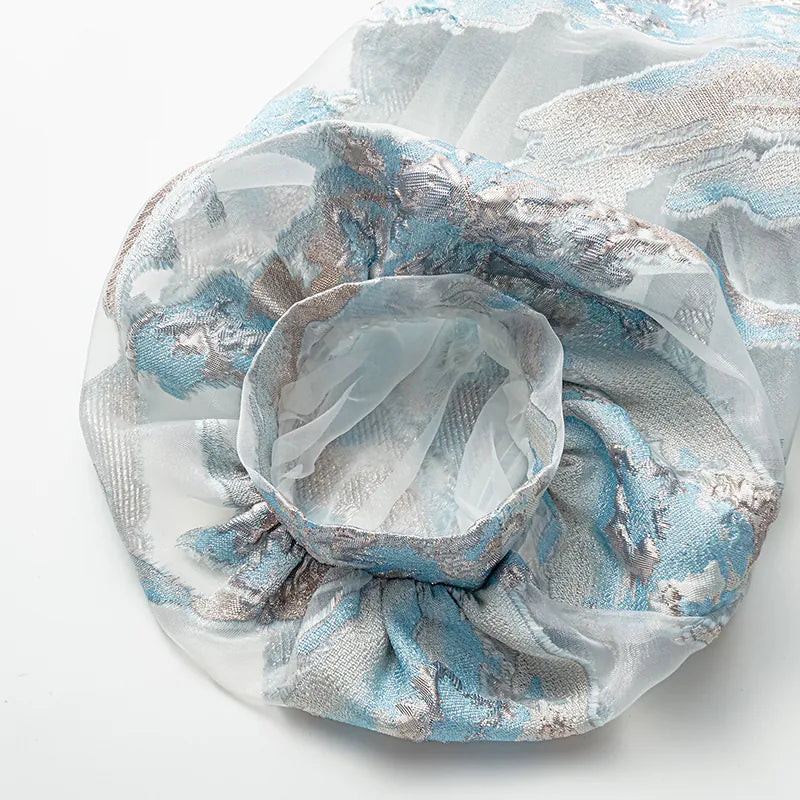 "Chun Shang Ya Ji" Italian jacquard fabric light Chinese style jacket - sky blue