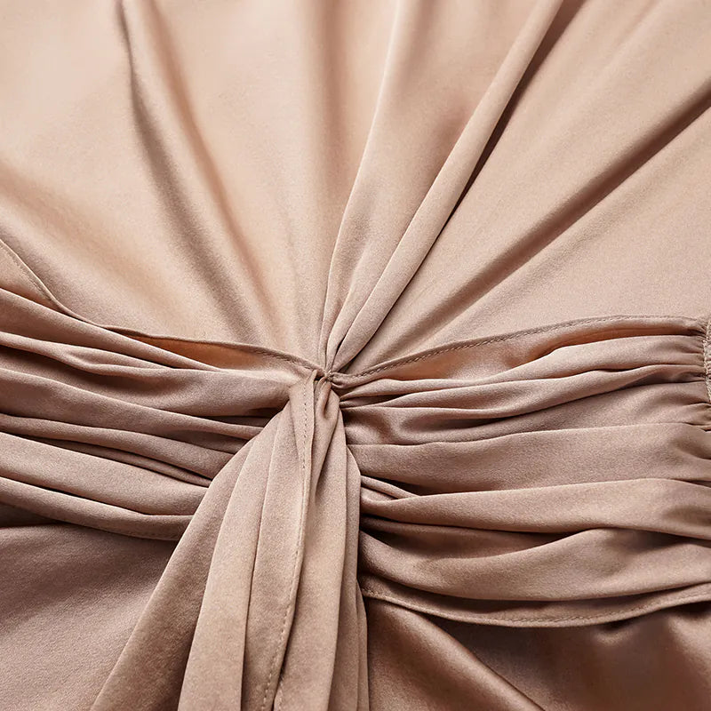 "Date night elegance" silk irregular three-dimensional tailoring dress - bronze gold