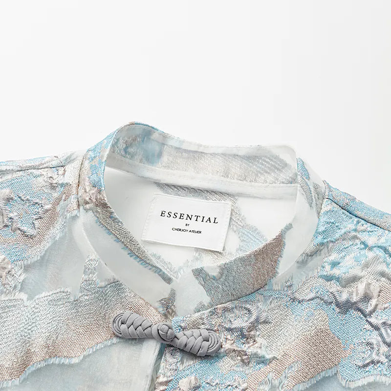 "Chun Shang Ya Ji" Italian jacquard fabric light Chinese style jacket - sky blue